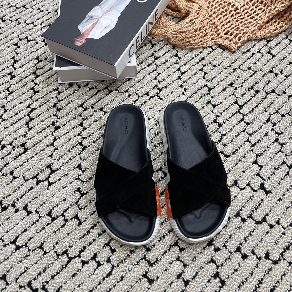 Hermes Infra Sandal Black Suede