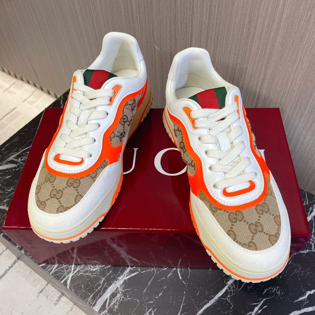 Gucci Retro Sneakers for Couples White Tiger Orange