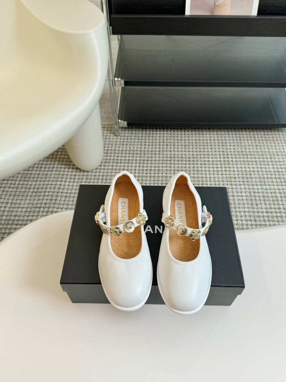 Chanel Mary Jane Shoes White Sheepskin