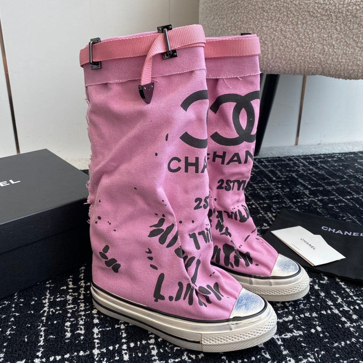 Chanel High Boots in Hot Pink Canvas