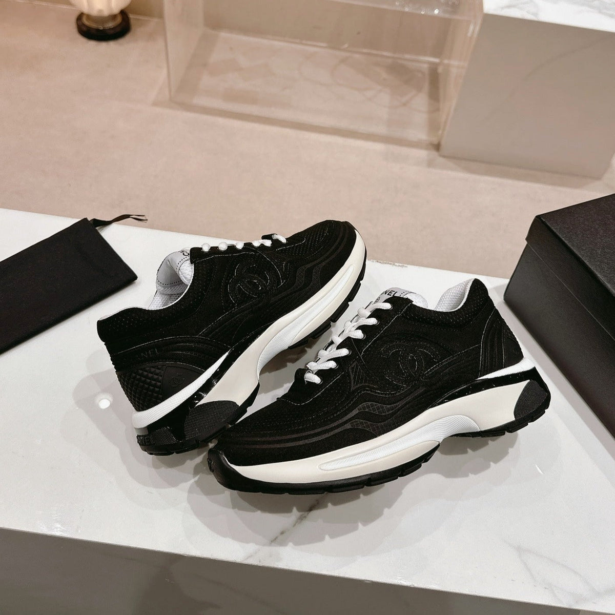 Chanel Women's Black White Sneaker Breathable Mesh