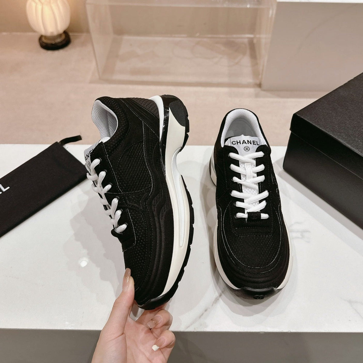 Chanel Women's Black White Sneaker Breathable Mesh