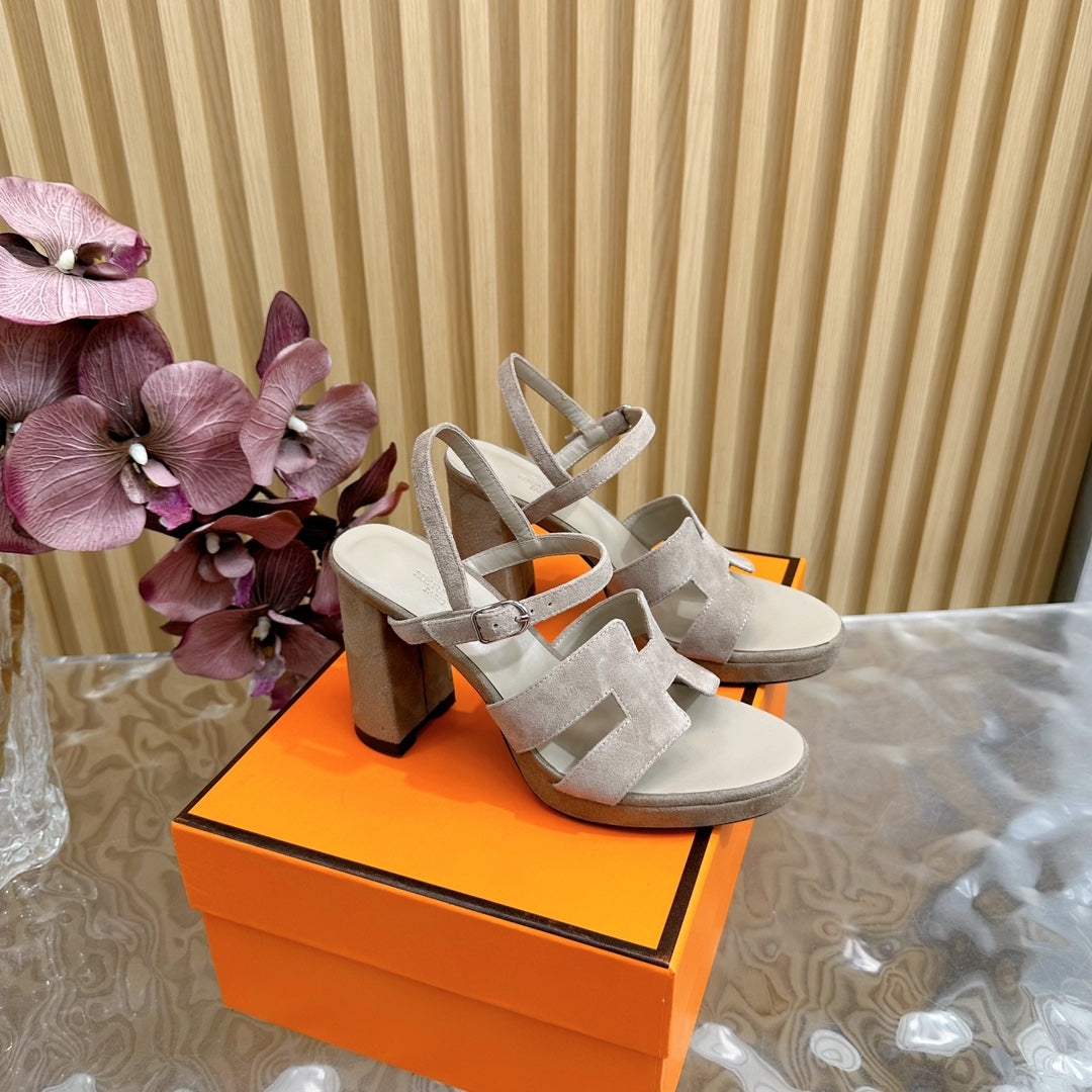 Hermes Jazz 90 Sandal in Pastel Gray Suede