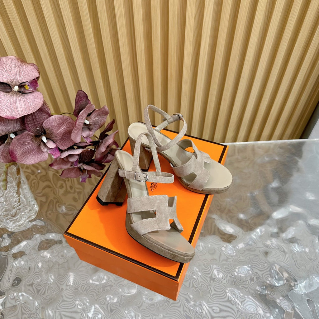 Hermes Jazz 90 Sandal in Pastel Gray Suede