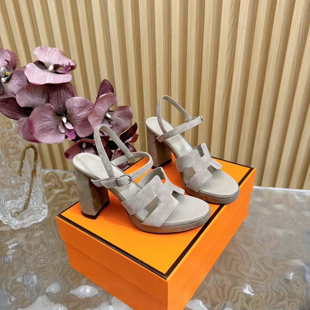 Hermes Jazz 90 Sandal in Pastel Gray Suede