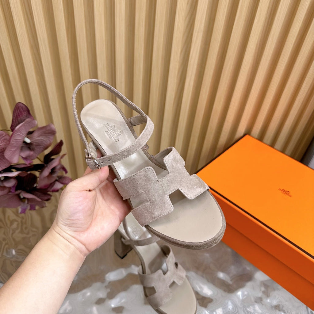 Hermes Jazz 90 Sandal in Pastel Gray Suede