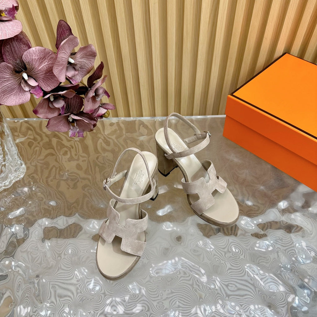 Hermes Jazz 90 Sandal in Pastel Gray Suede