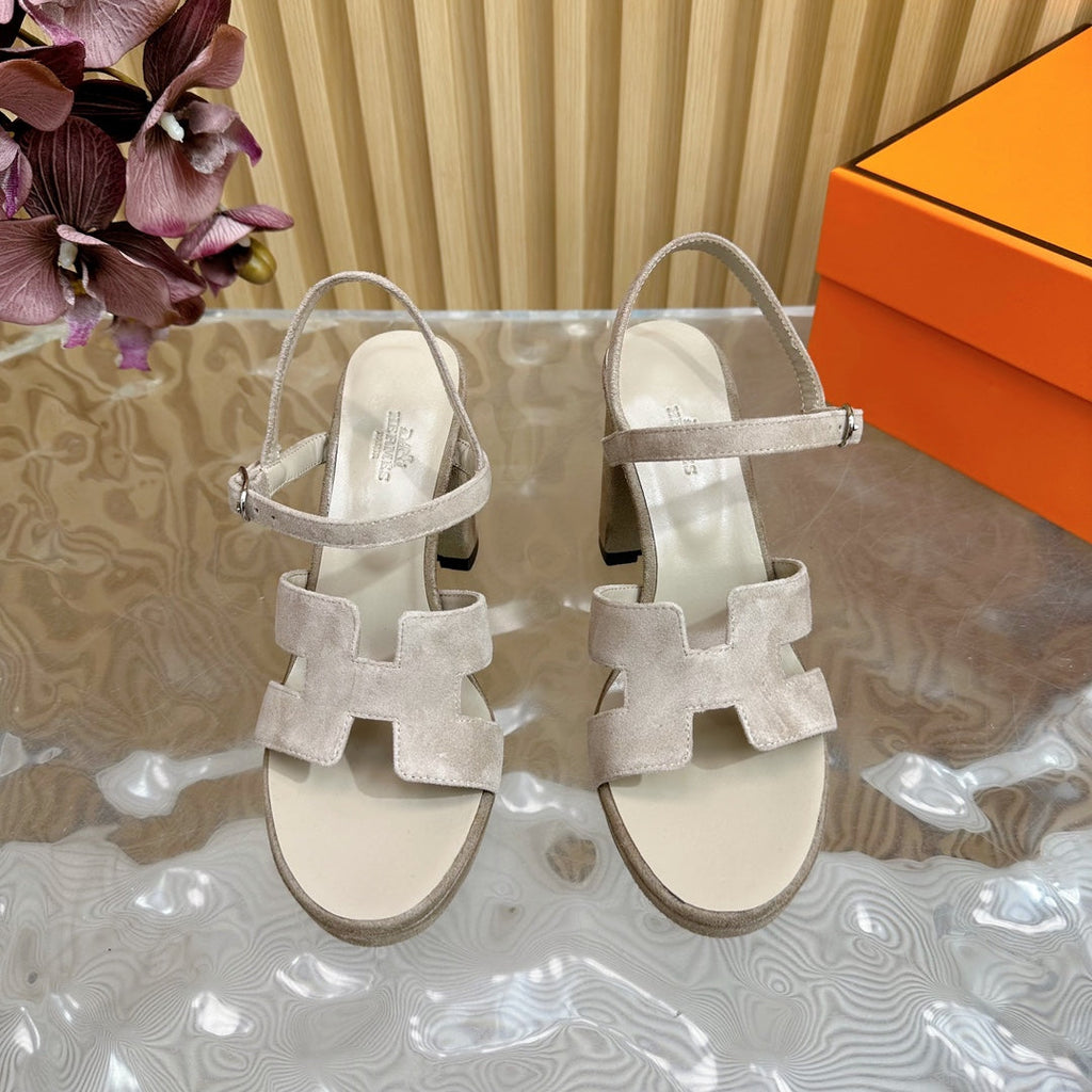 Hermes Jazz 90 Sandal in Pastel Gray Suede