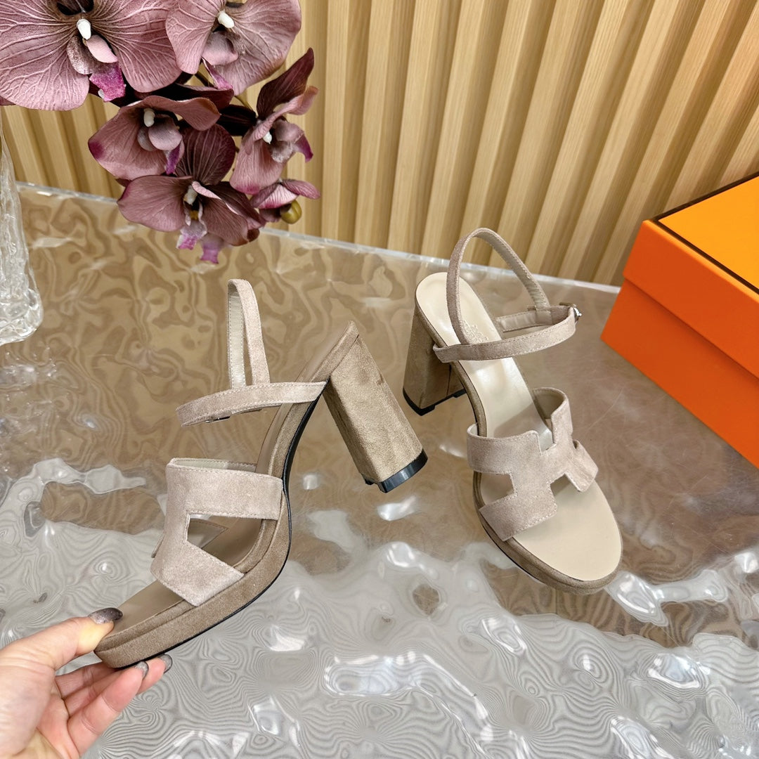 Hermes Jazz 90 Sandal in Pastel Gray Suede
