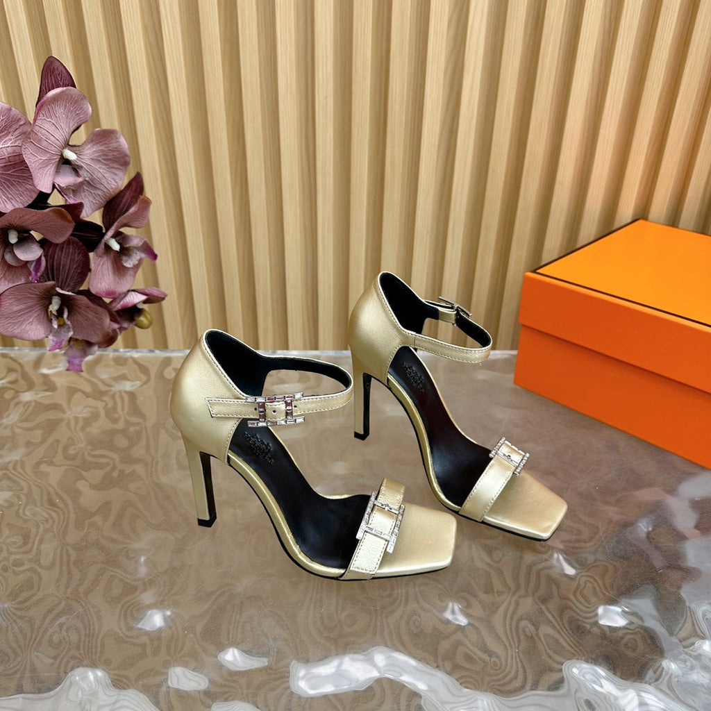 Hermes July Sandal 105 mm in Light Gold Calfskin