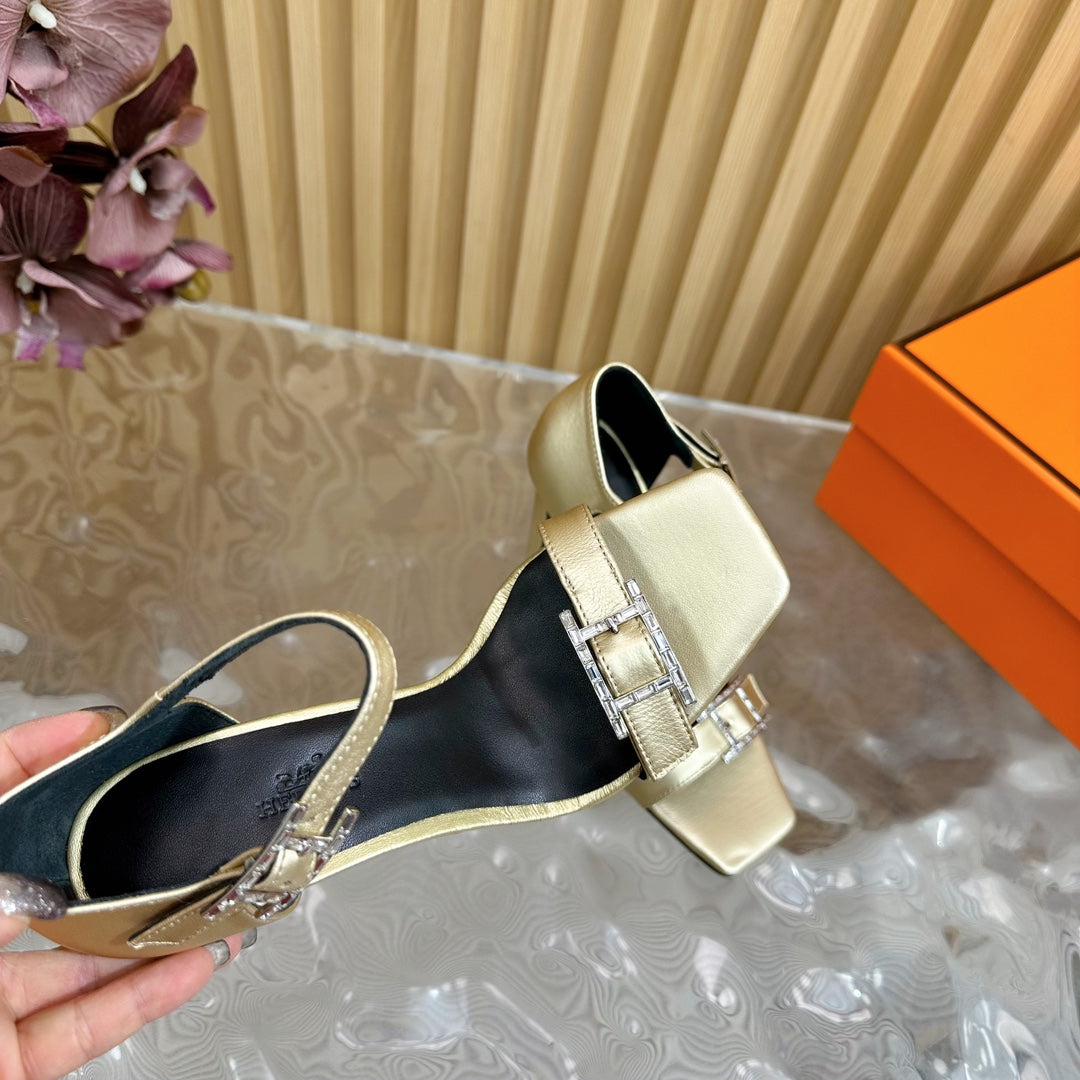 Hermes July Sandal 105 mm in Light Gold Calfskin