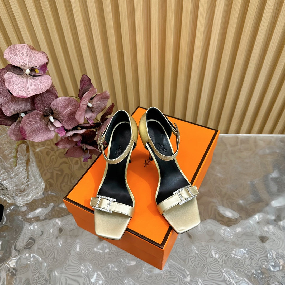 Hermes July Sandal 105 mm in Light Gold Calfskin