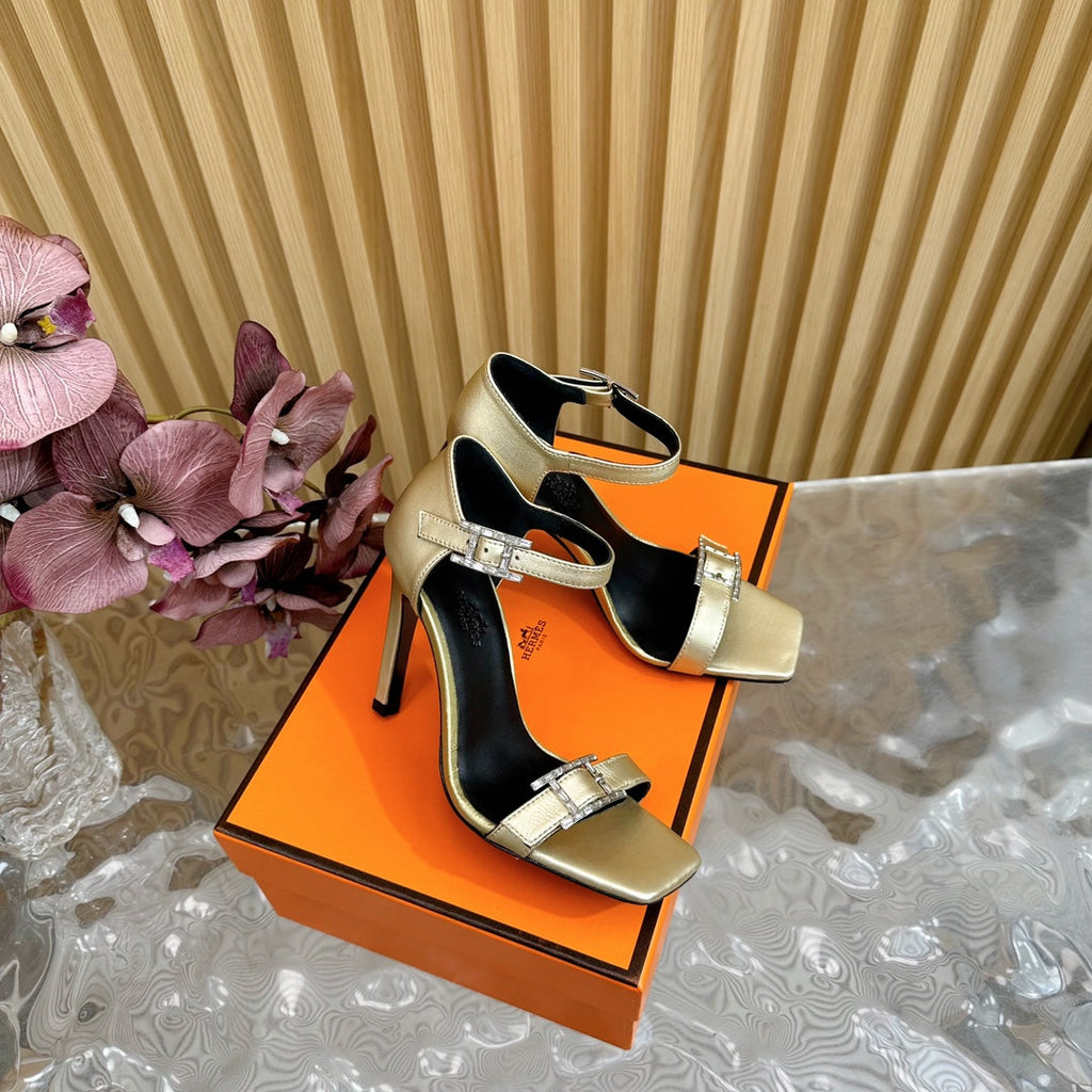 Hermes July Sandal 105 mm in Light Gold Calfskin