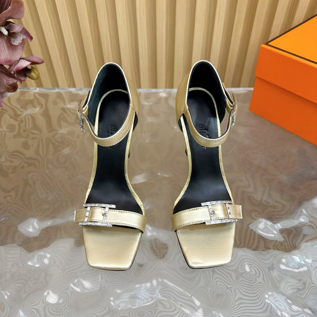 Hermes July Sandal 105 mm in Light Gold Calfskin