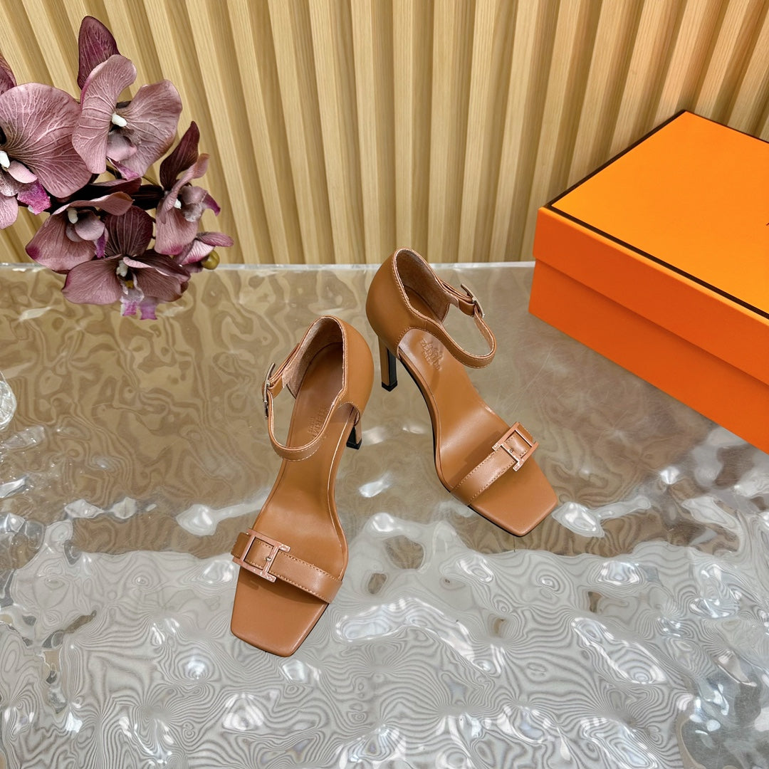 Hermes July Sandal 105 mm in Bronze Brown Calfskin