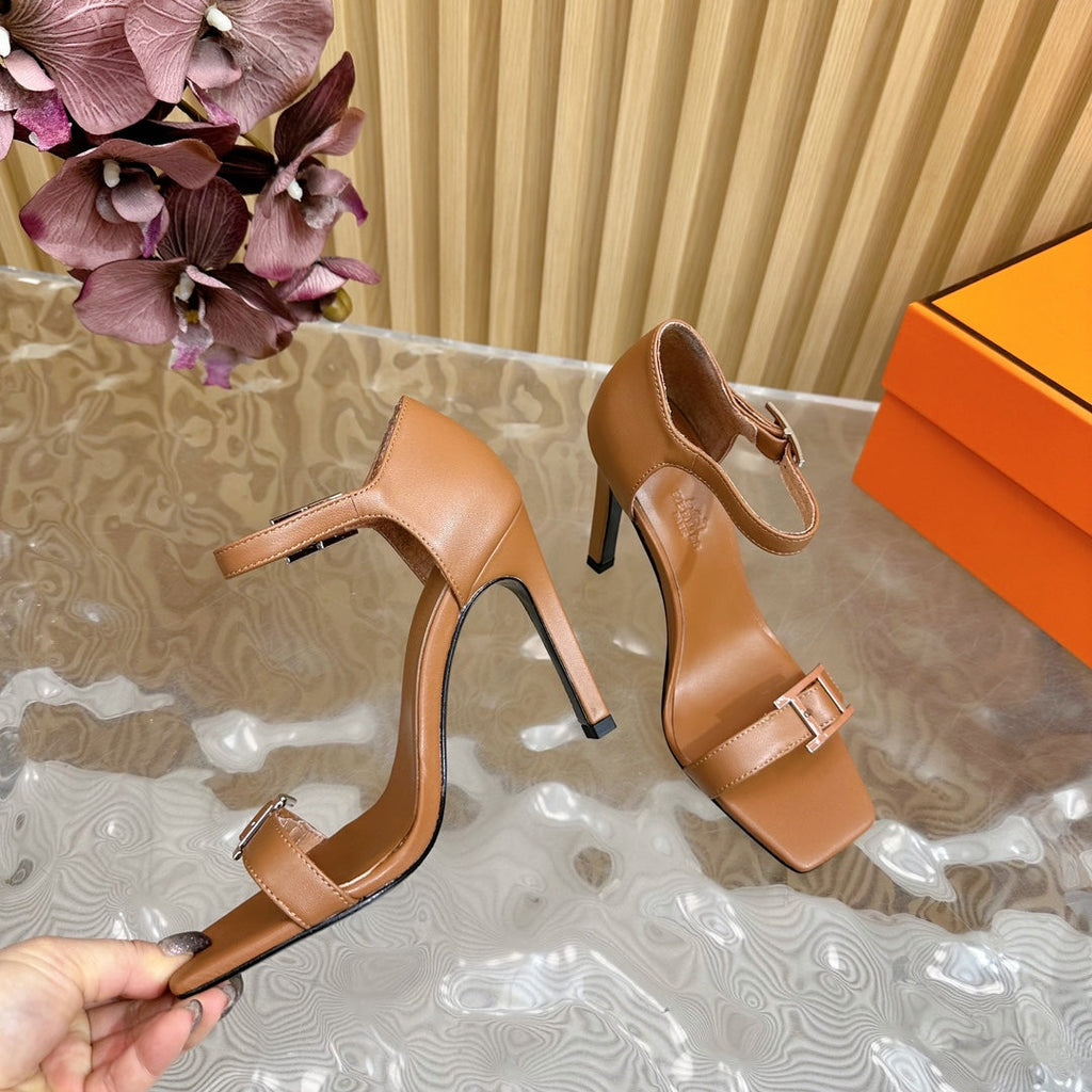 Hermes July Sandal 105 mm in Bronze Brown Calfskin