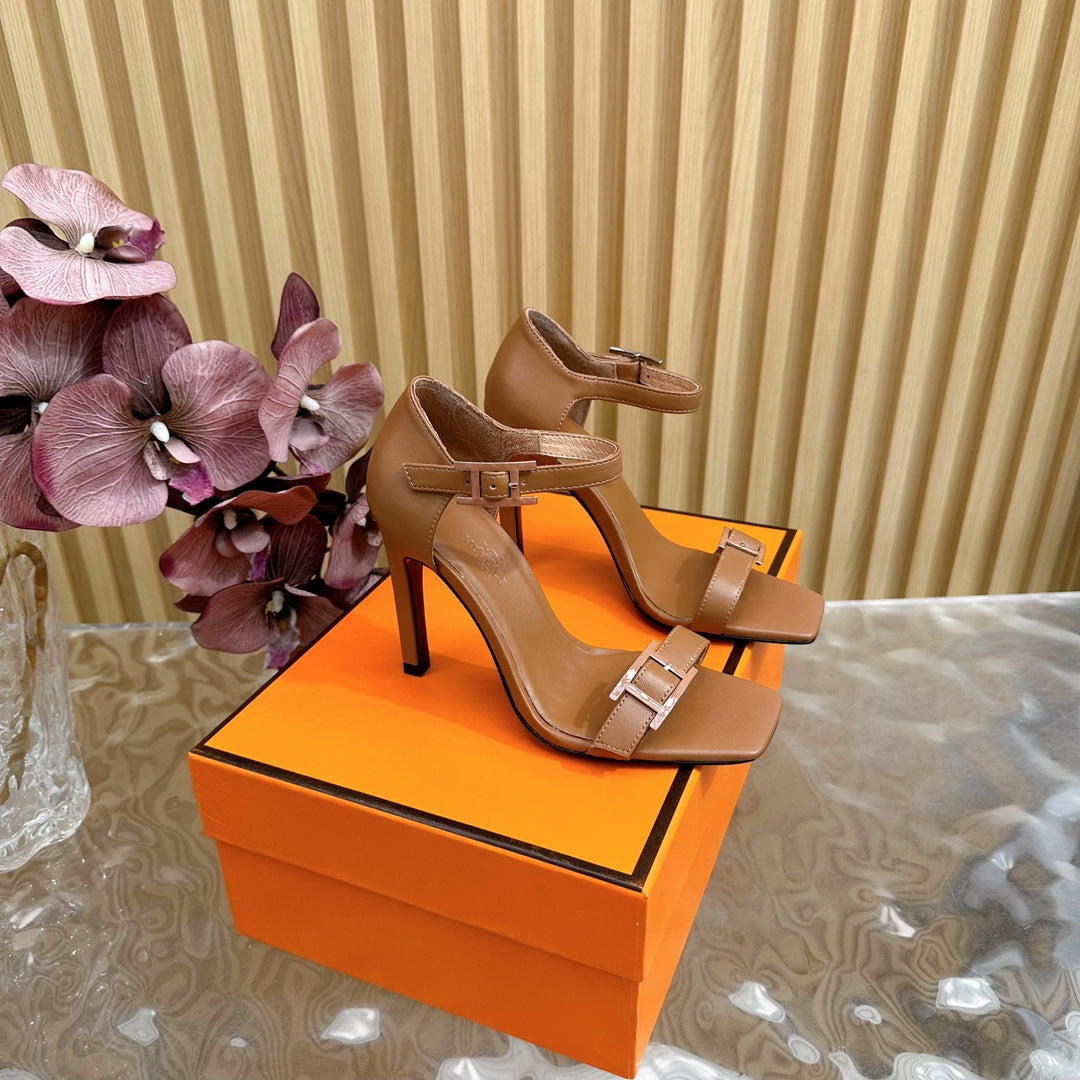 Hermes July Sandal 105 mm in Bronze Brown Calfskin