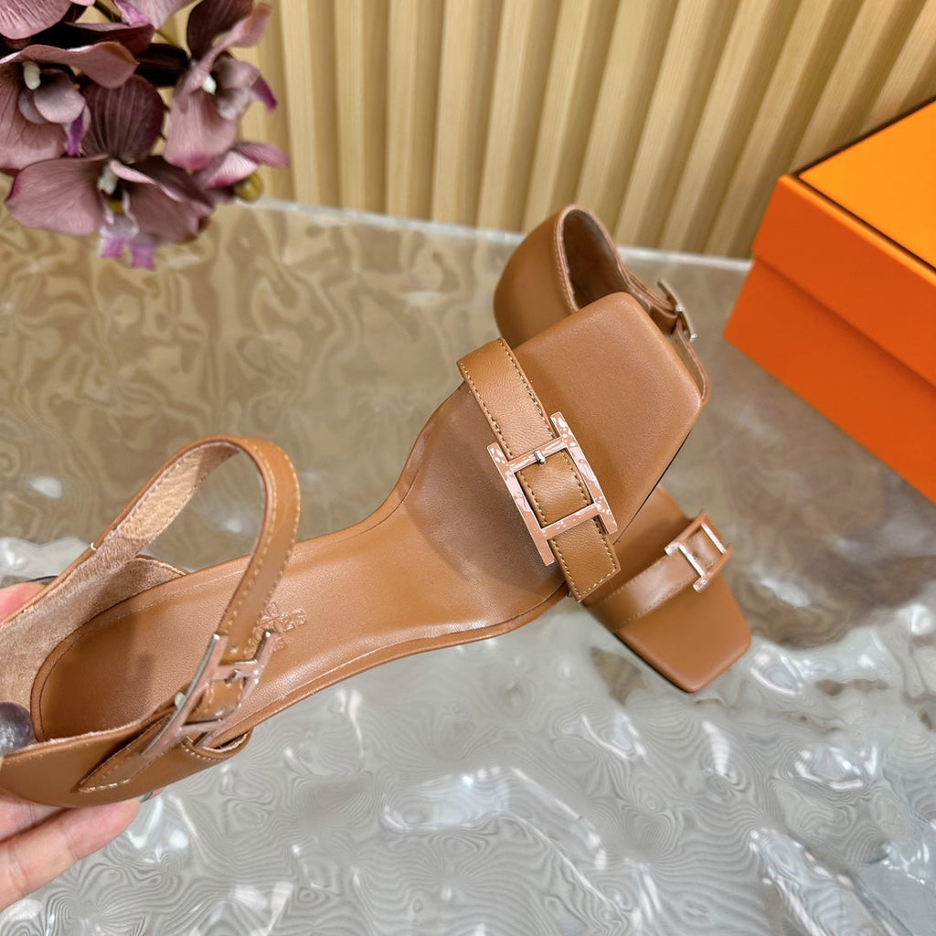 Hermes July Sandal 105 mm in Bronze Brown Calfskin