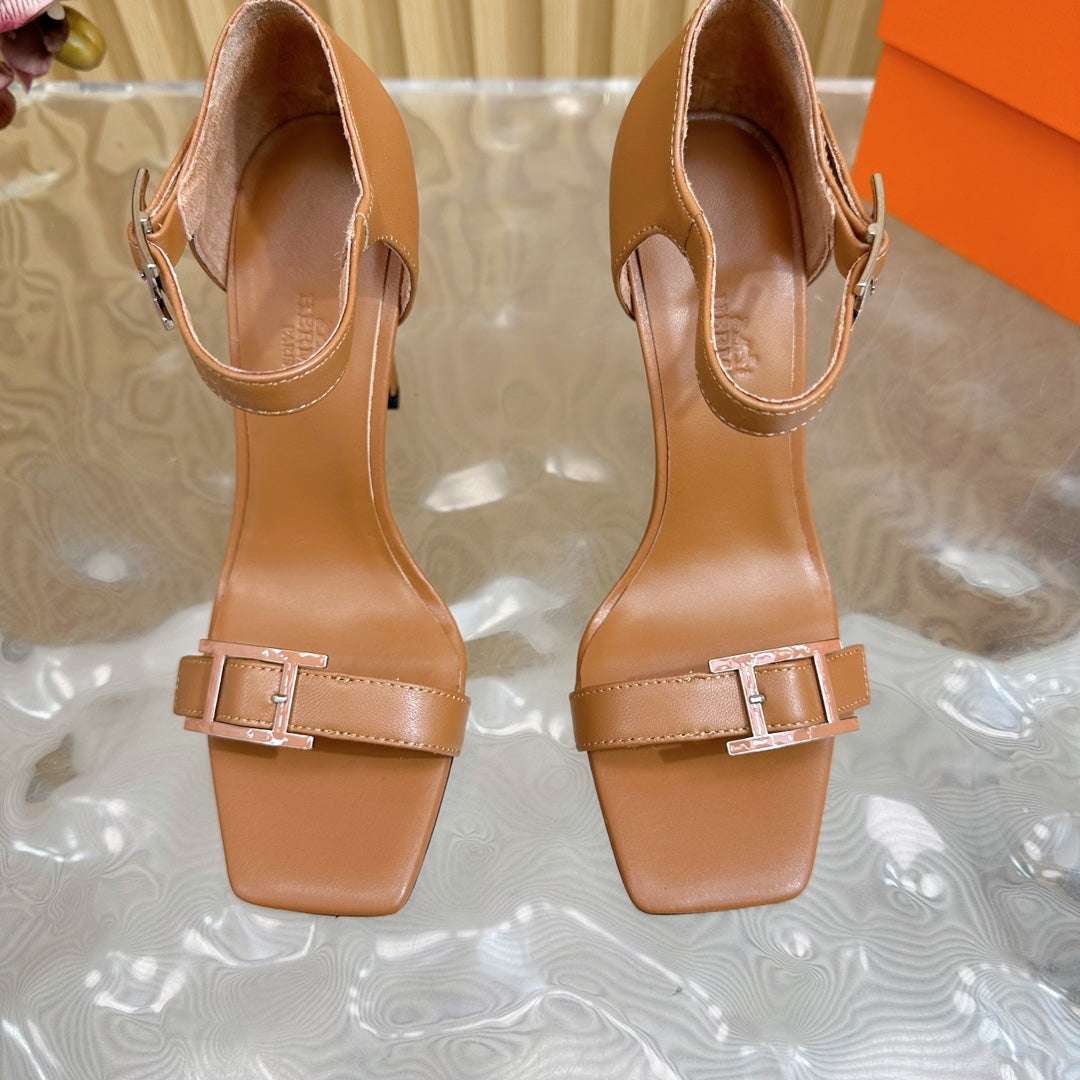 Hermes July Sandal 105 mm in Bronze Brown Calfskin