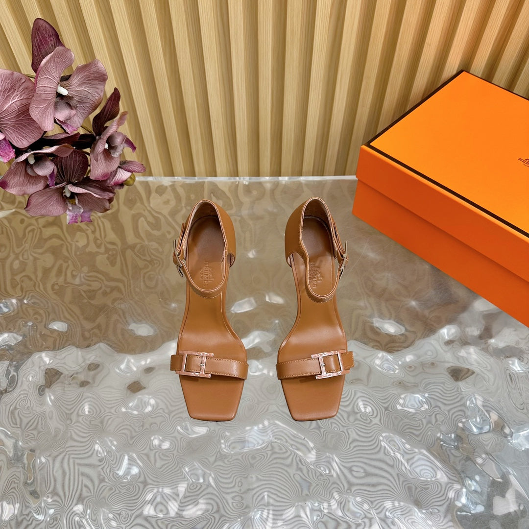 Hermes July Sandal 105 mm in Bronze Brown Calfskin