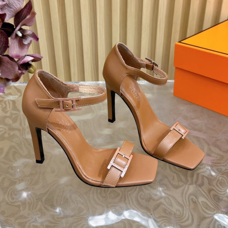 Hermes July Sandal 105 mm in Bronze Brown Calfskin