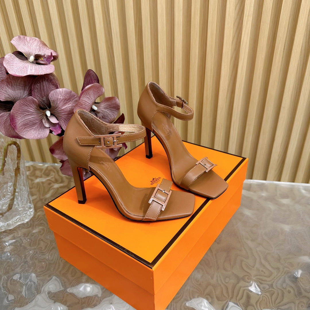 Hermes July Sandal 105 mm in Bronze Brown Calfskin