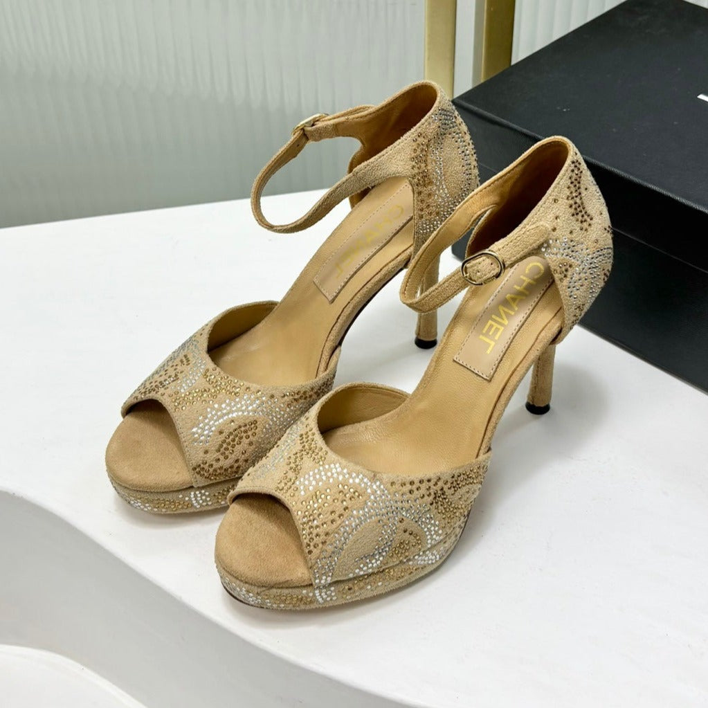 Chanel High Heels One Strap in Beige Cream Goatskin