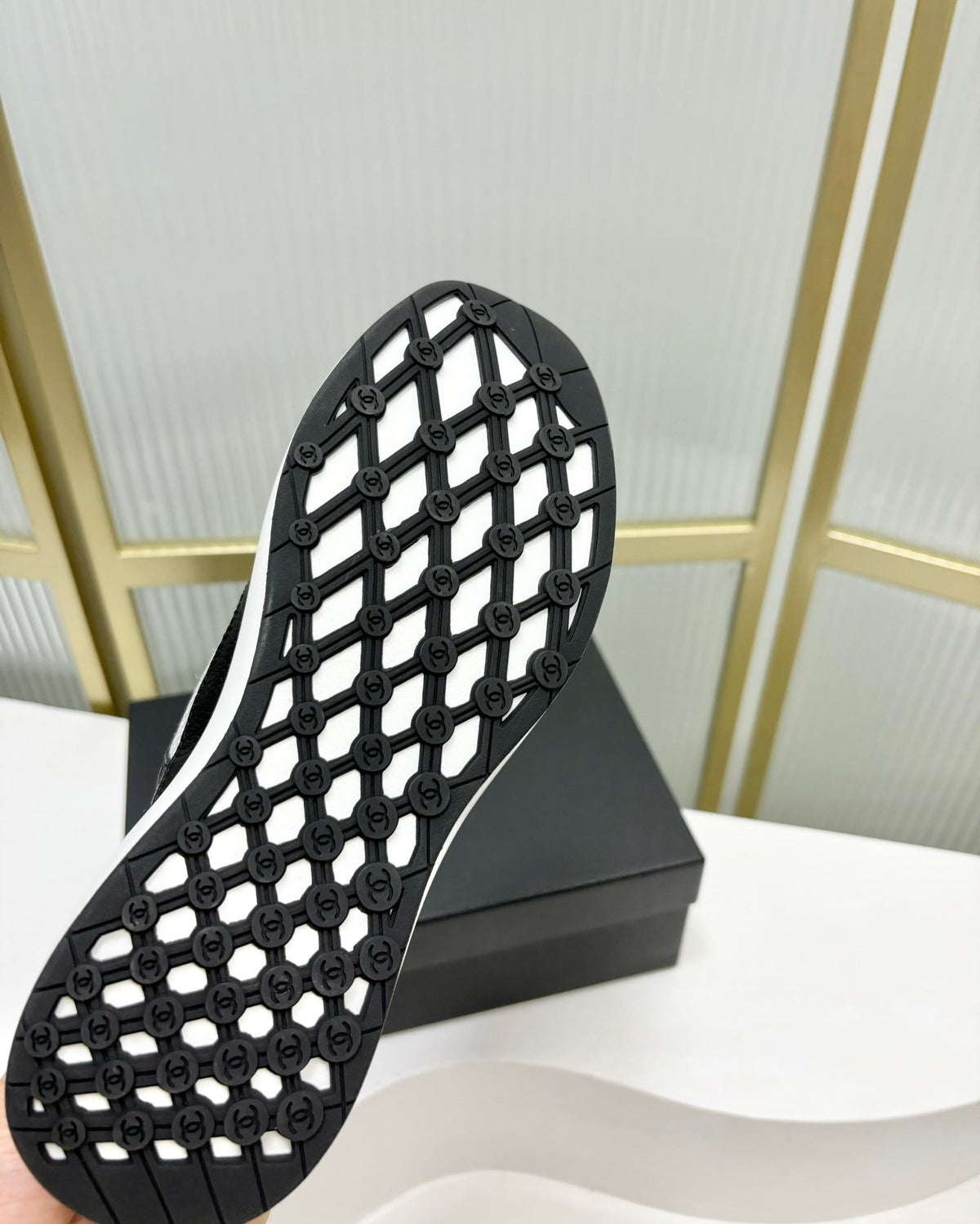 Chanel Sneaker in Black Calfskin and Grey Breathable Mesh