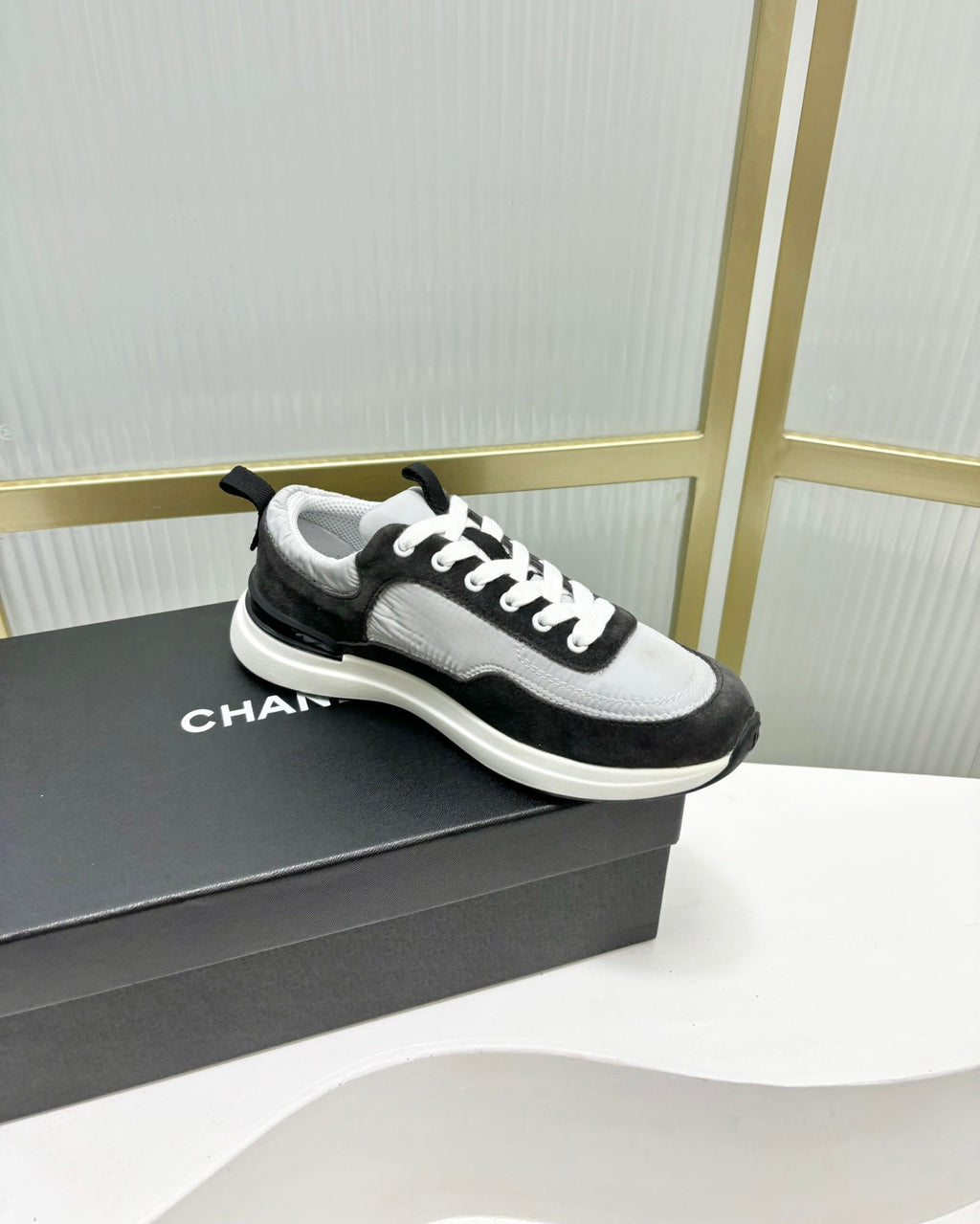 Chanel Sneaker in Black Mix Grey Suede