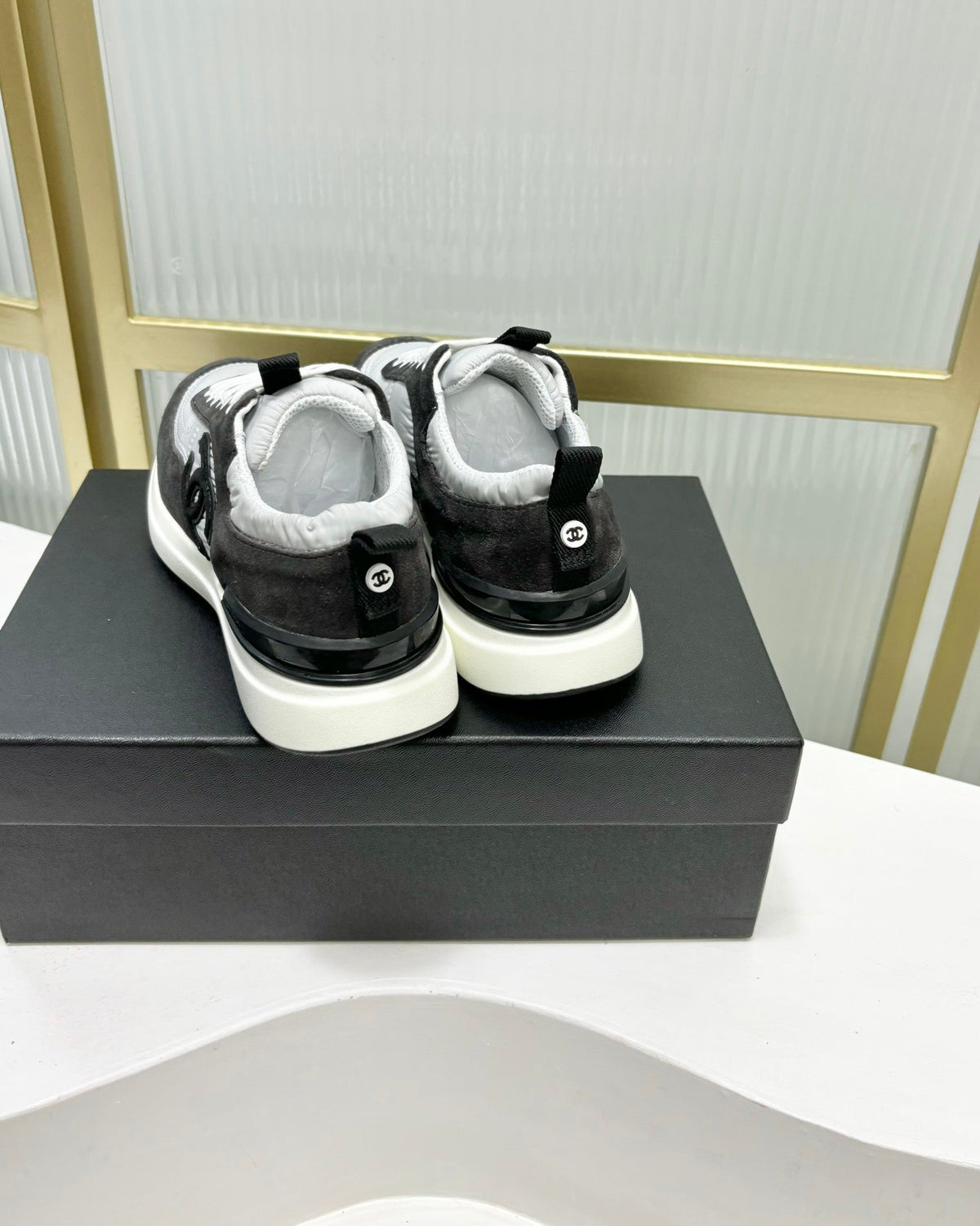 Chanel Sneaker in Black Mix Grey Suede