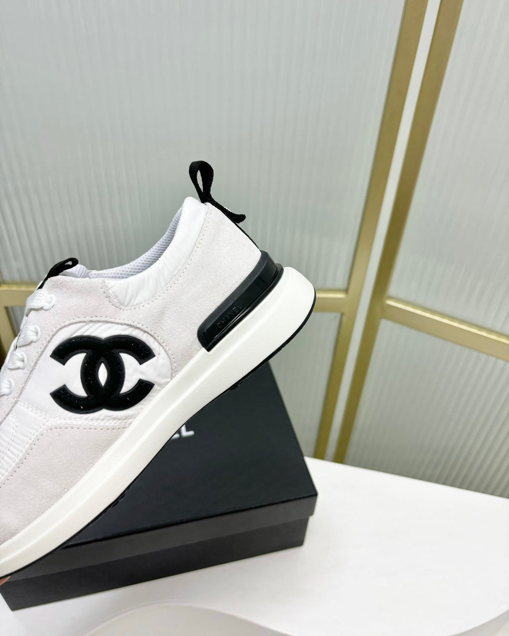Chanel Sneaker in White Mix Grey Suede