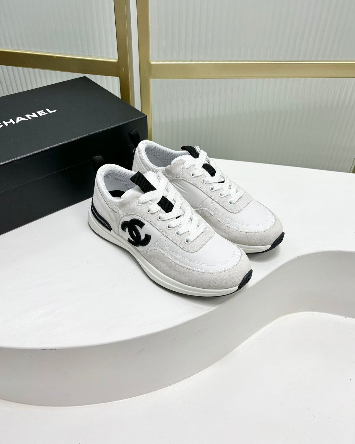 Chanel Sneaker in White Mix Grey Suede