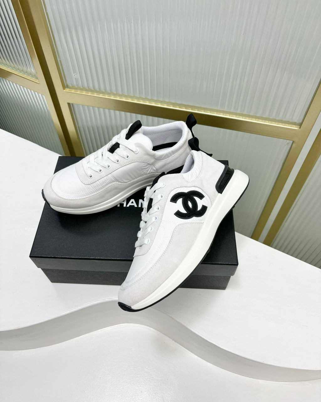 Chanel Sneaker in White Mix Grey Suede