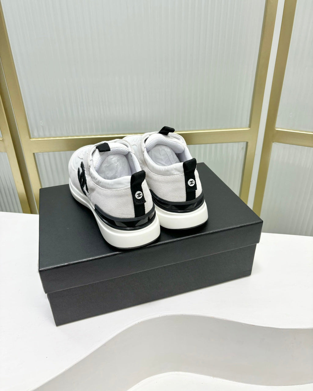 Chanel Sneaker in White Mix Grey Suede