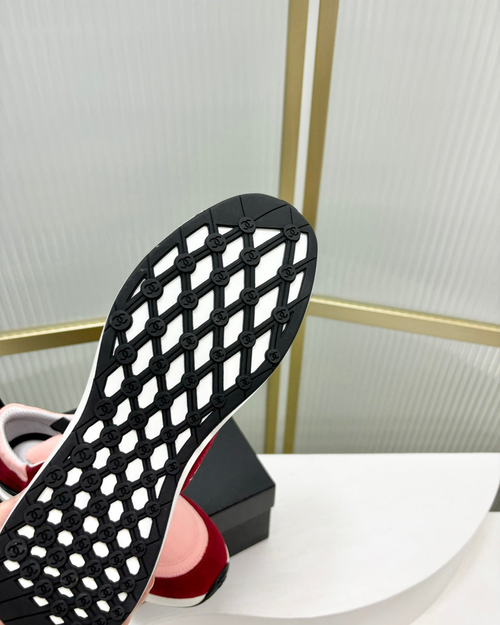 Chanel Sneaker in Light Pink Mix Cherry Red Suede