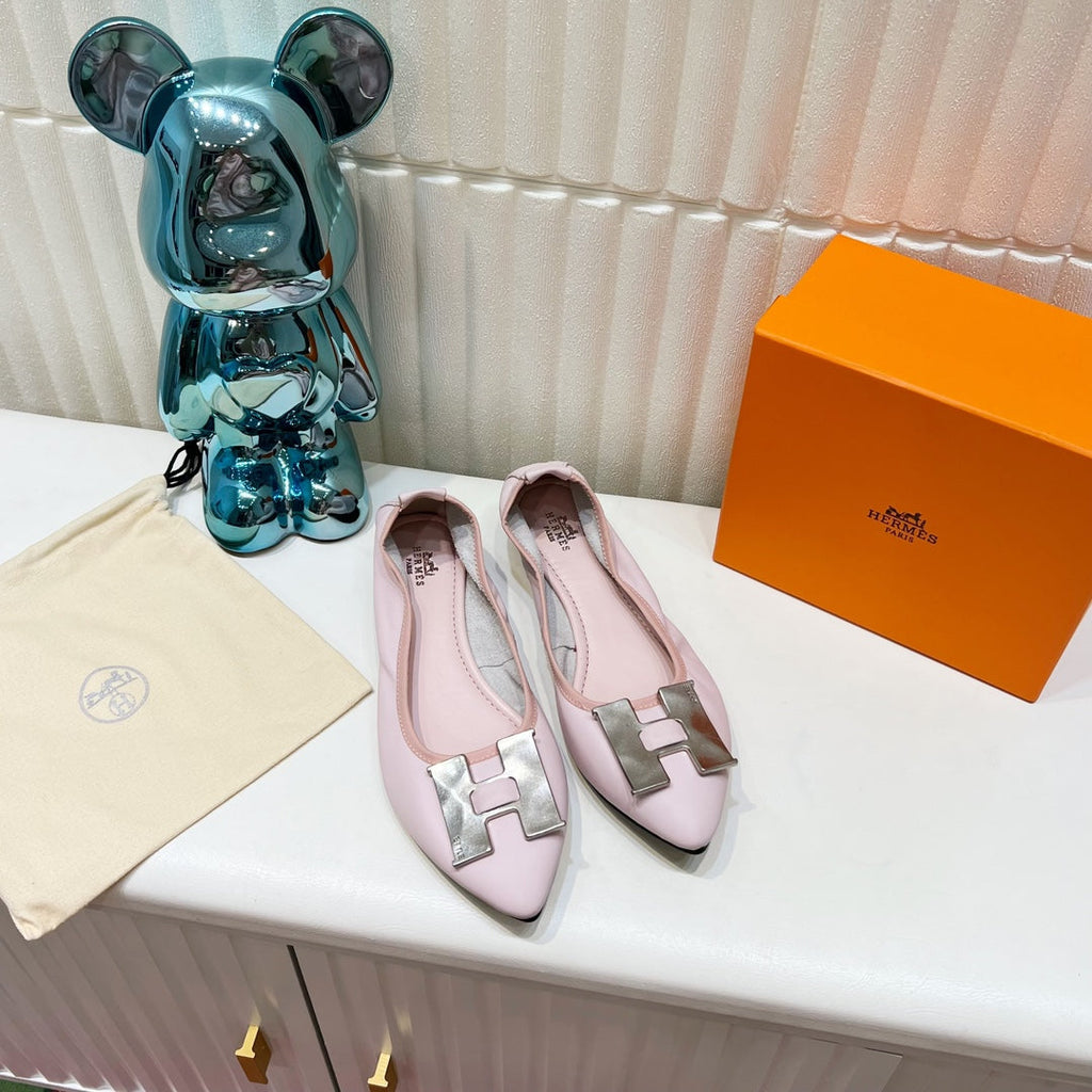 Hermes H-Buckle Balllet Flat Light Pink Calfskin