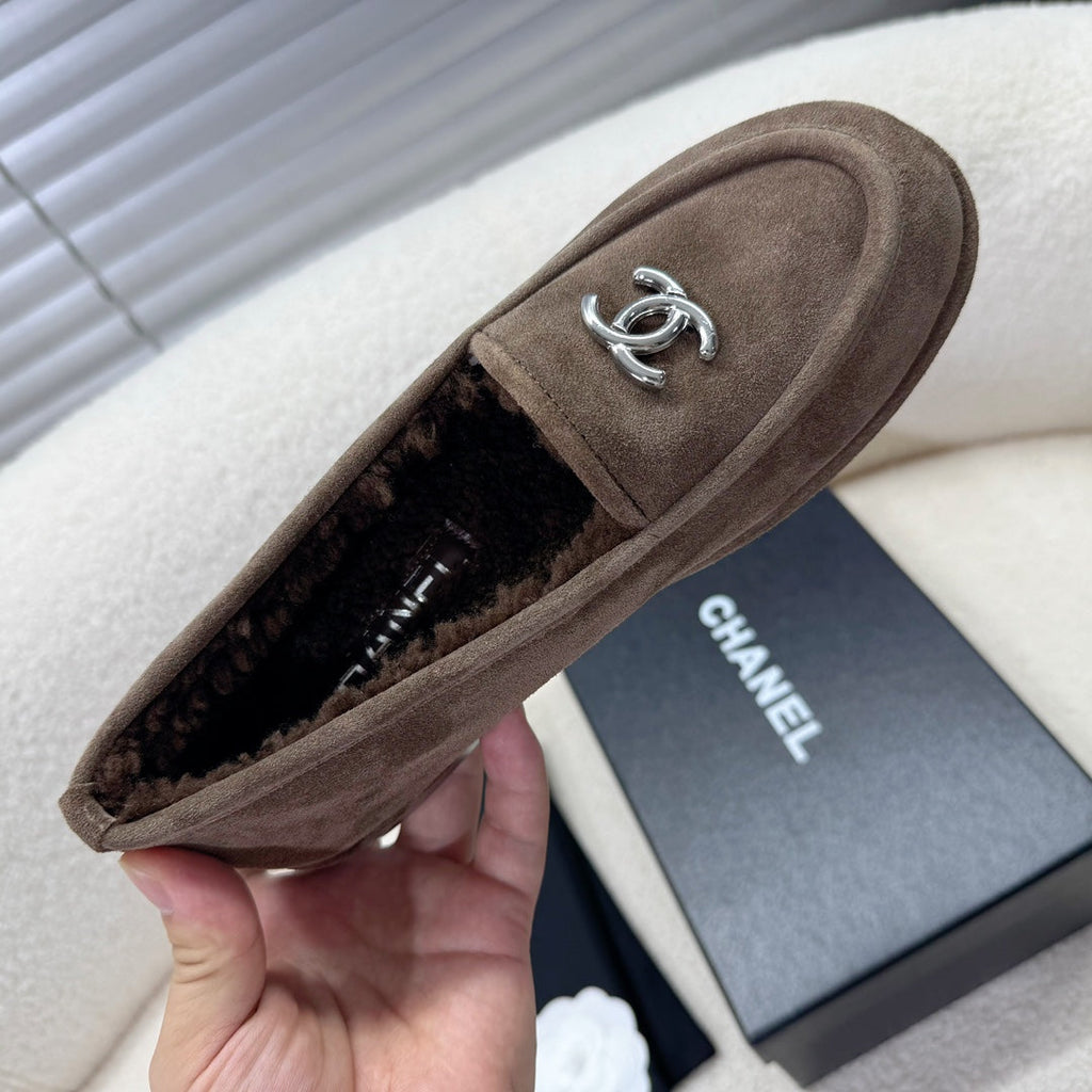 Chanel Loafer in Chocolate Brown Suede and Wool Lining