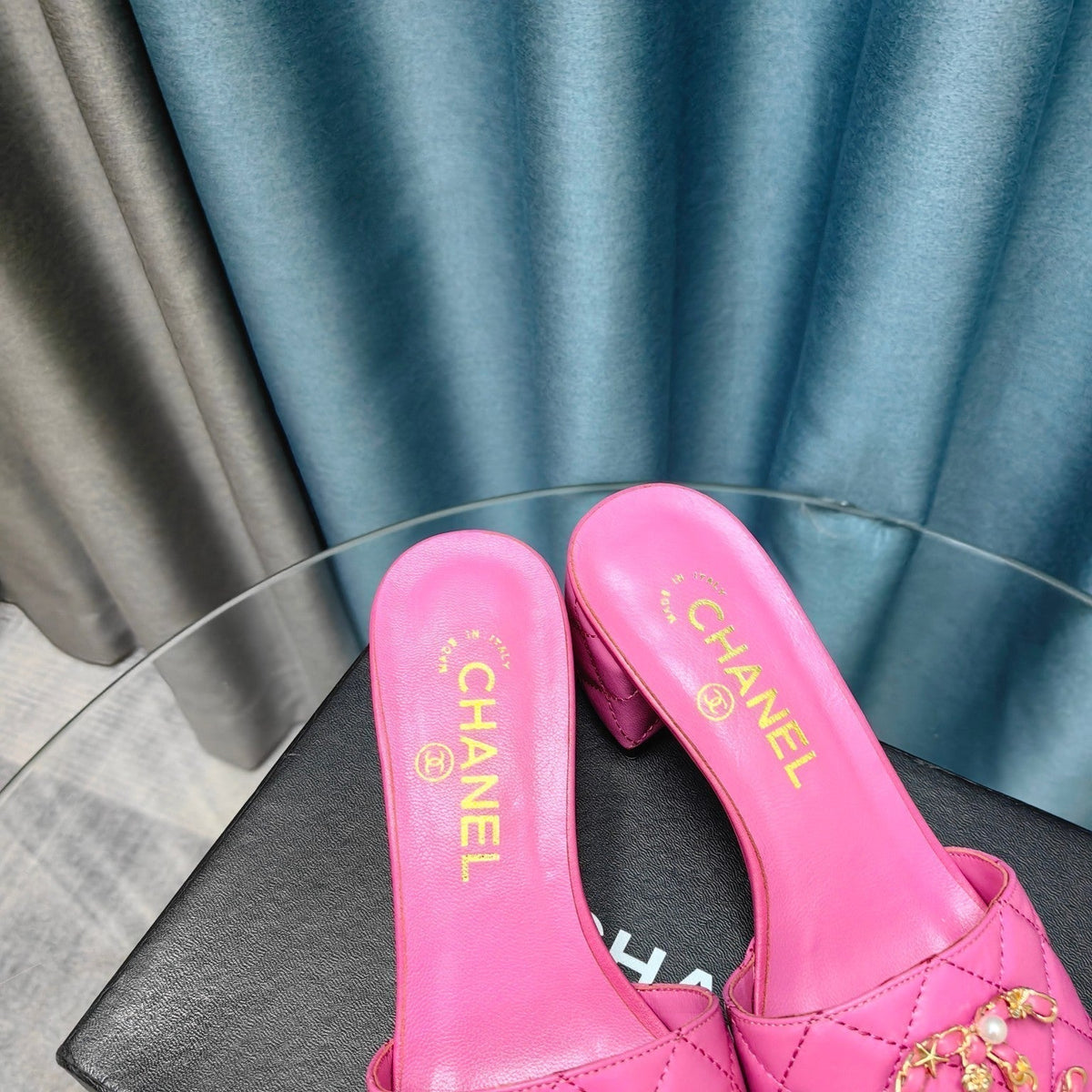 Chanel Mule Slide Sandal in Bright Pink Lambskin