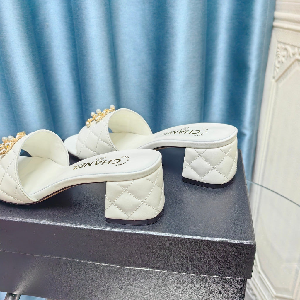 Chanel Mule Slide Sandal in White Lambskin