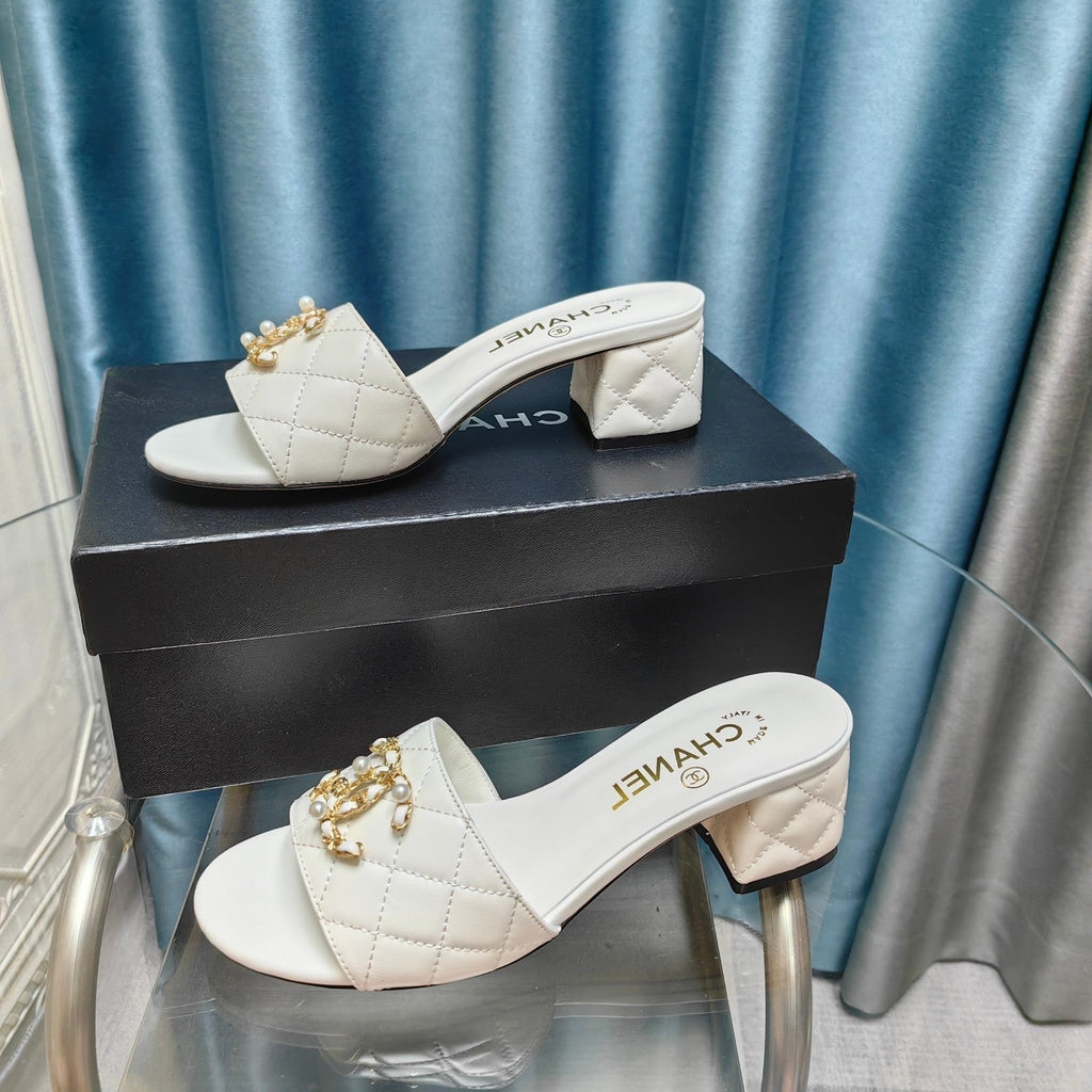Chanel Mule Slide Sandal in White Lambskin
