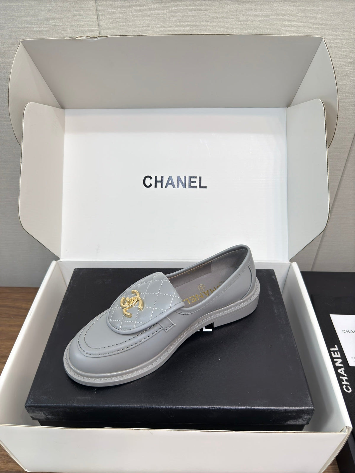 Chanel Moccasin 2.5 cm in Ash Gray Premium Lambskin