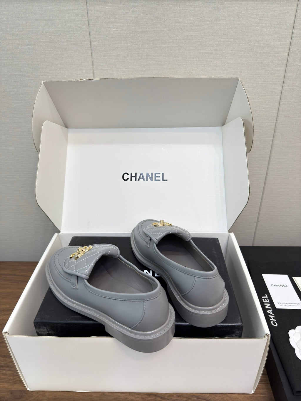 Chanel Moccasin 2.5 cm in Ash Gray Premium Lambskin