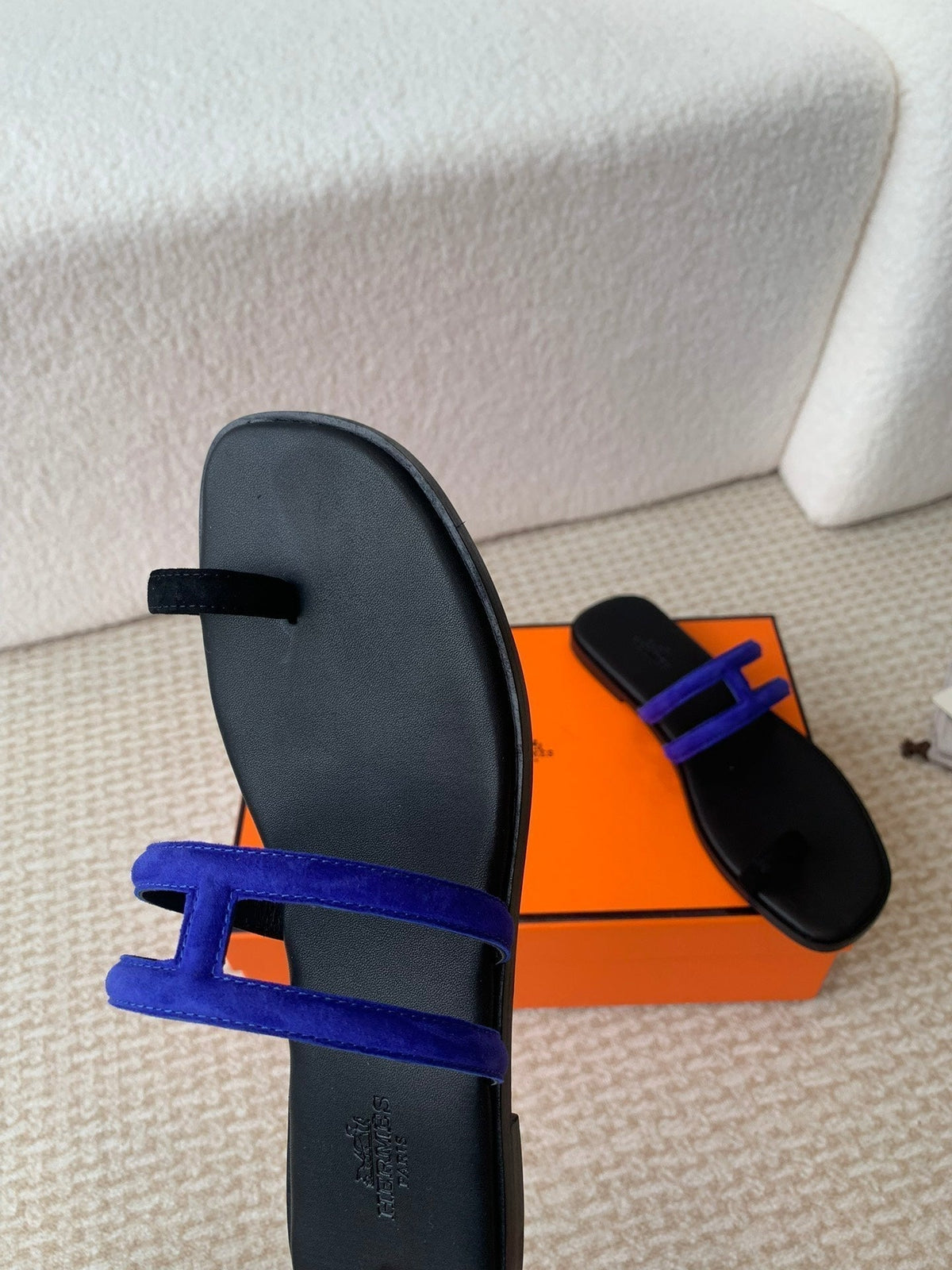 Hermes Georgia Sandals Black Mix Admiral Calfskin