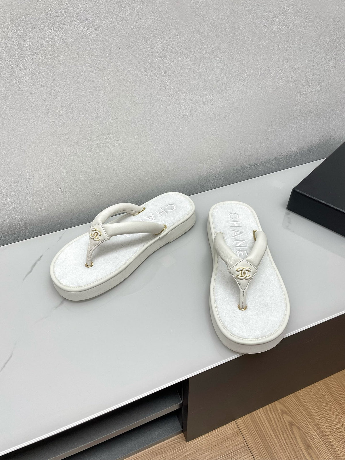 Chanel Thong Slippers in White Lambskin