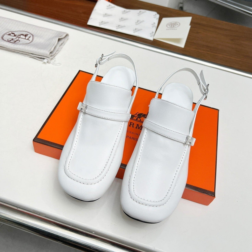 Hermes Square Toe Slingback Snow Calfskin