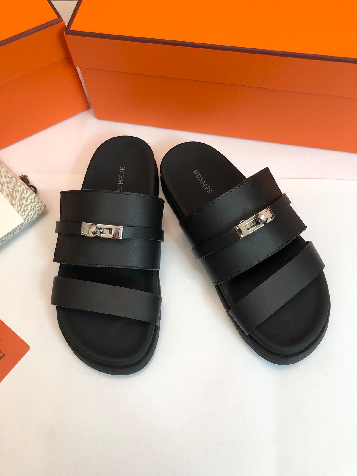 Hermes Gabriel Sandal Mule in Black Calfskin
