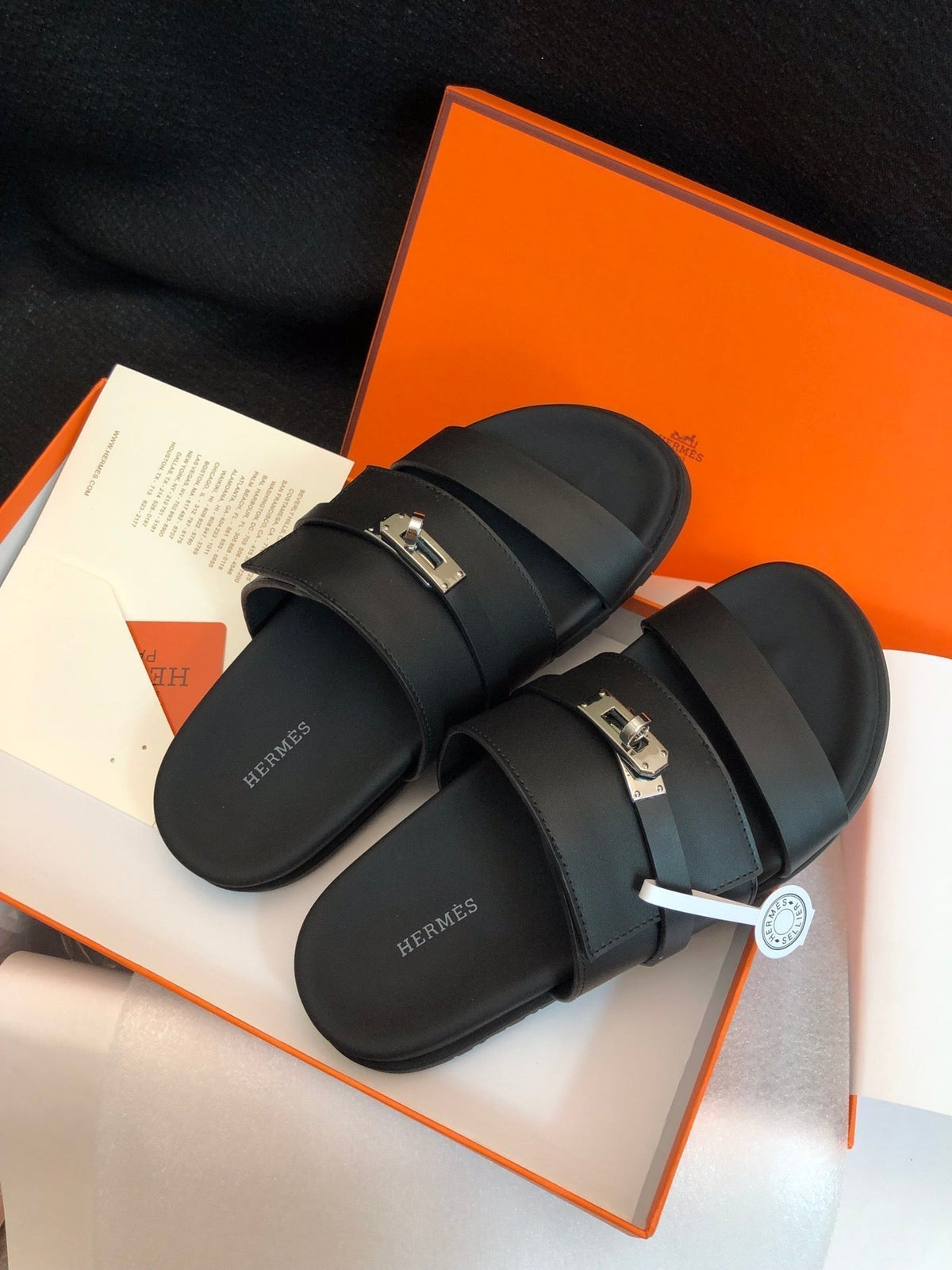 Hermes Gabriel Sandal Mule in Black Calfskin
