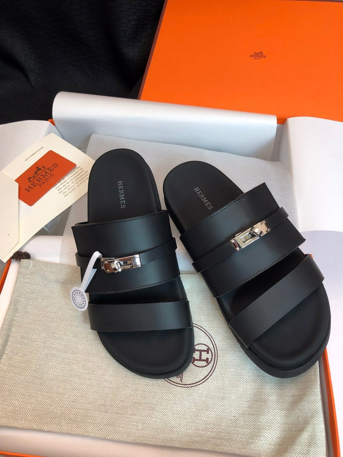 Hermes Gabriel Sandal Mule in Black Calfskin