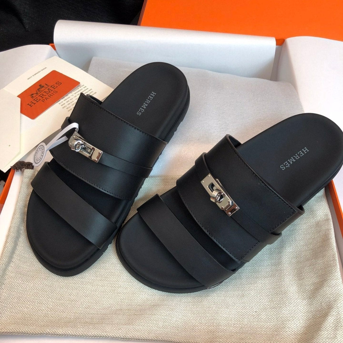 Hermes Gabriel Sandal Mule in Black Calfskin