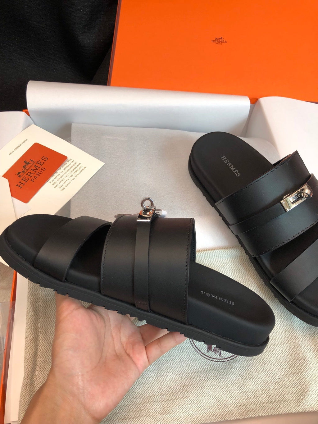 Hermes Gabriel Sandal Mule in Black Calfskin